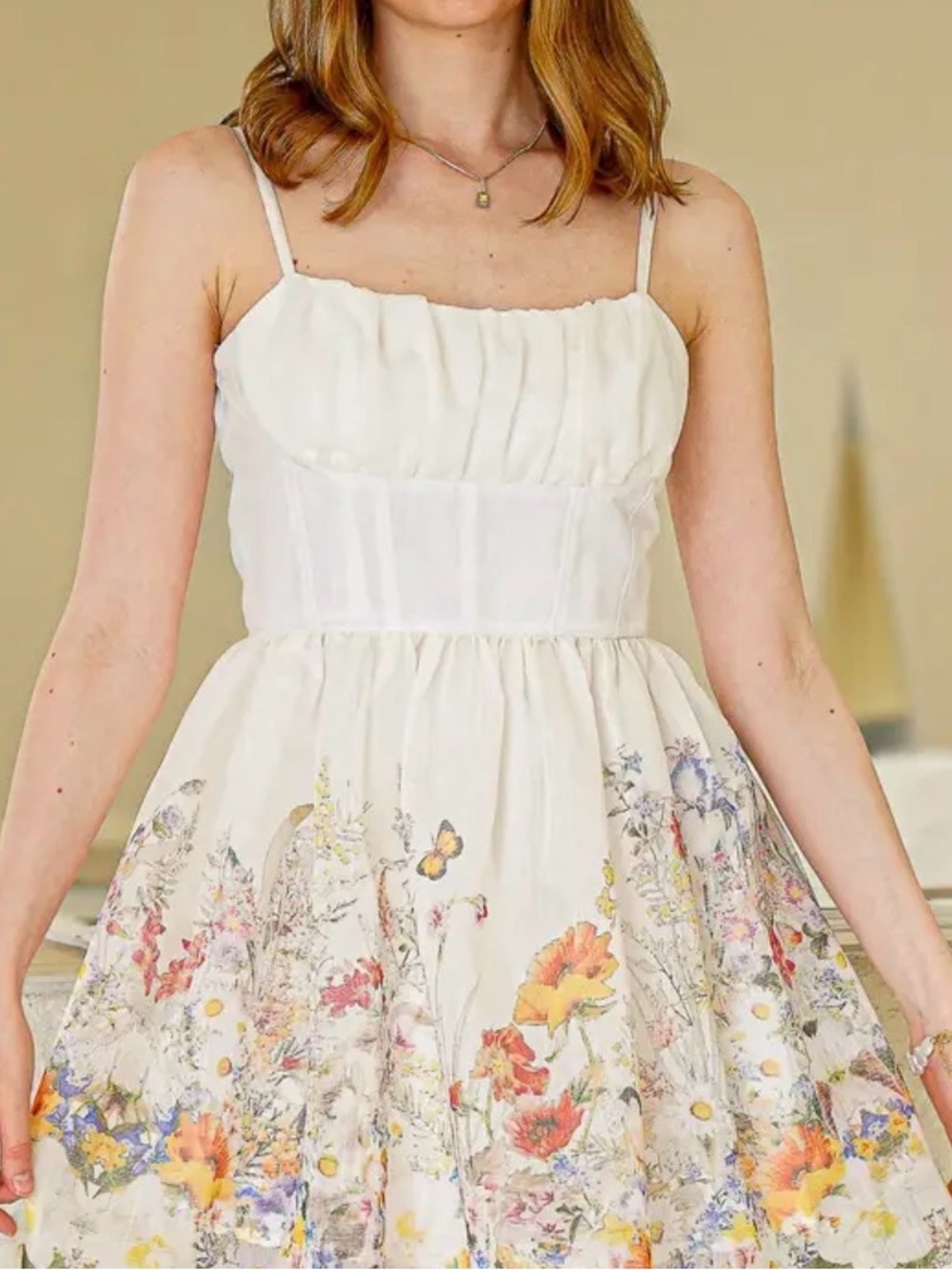 Girls White Floral Spaghetti-Strap Dress